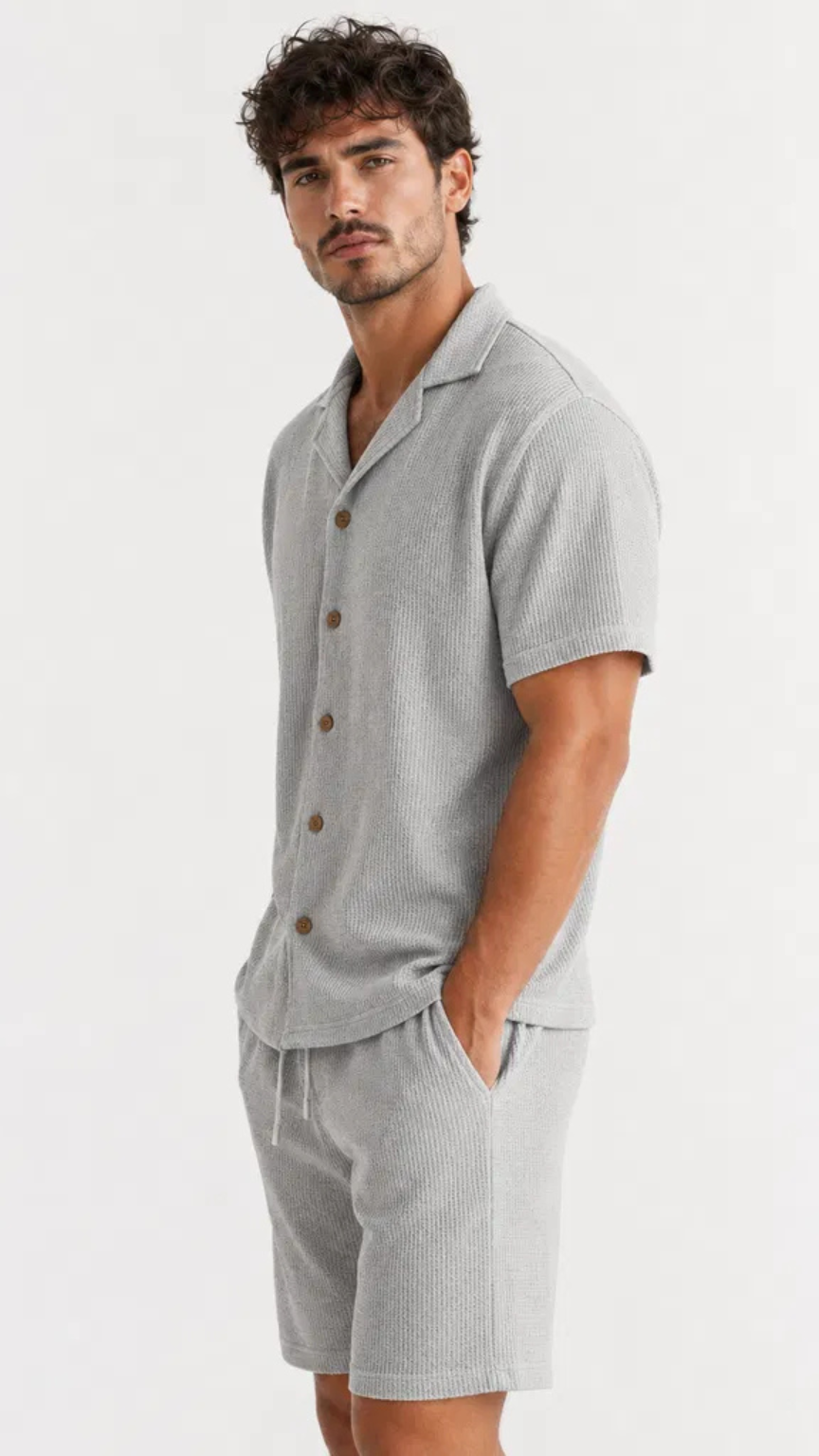 Kareno men summer streetwear set breathable textured look