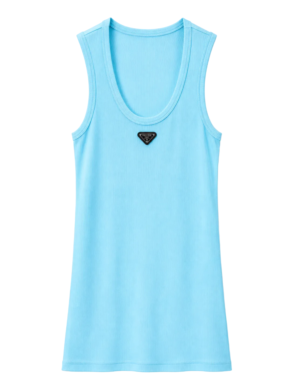 A light blue sleeveless tank top with a small black diamond-shaped logo patch on the center chest, displayed against a clean white background.