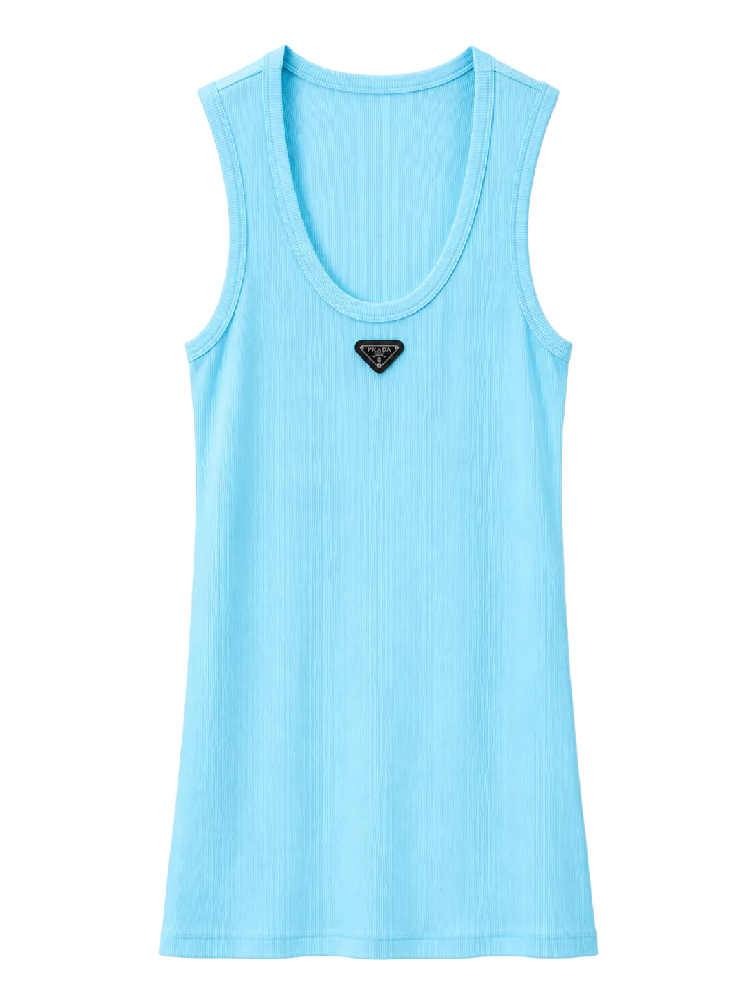 A light blue sleeveless tank top with a small black diamond-shaped logo patch on the center chest, displayed against a clean white background.