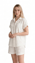 Kareno women ivory linen two piece summer fashion