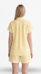 Kareno women pastel yellow shirt and shorts summer style