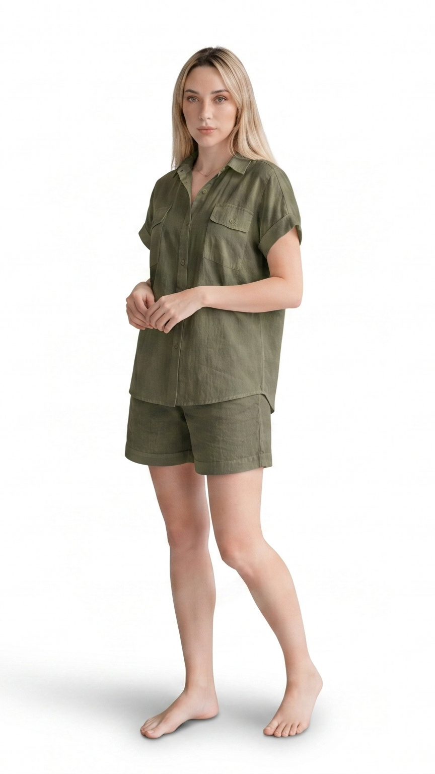 Kareno women khaki linen summer co ord set premium look