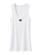 A white sleeveless tank top with a small black triangular GUESS logo on the chest, displayed against a clean white background.