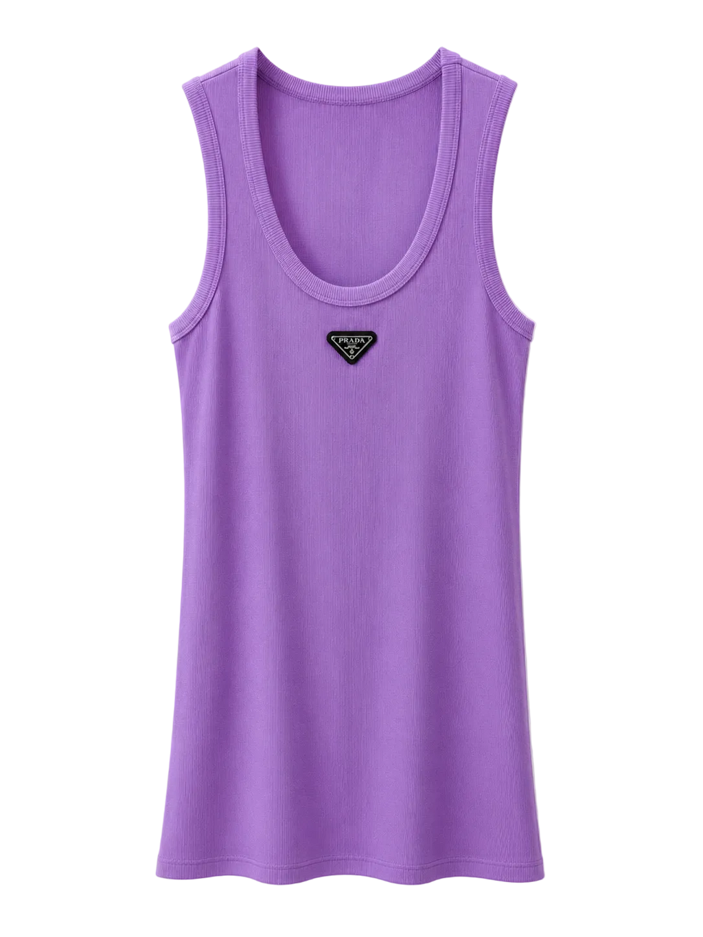 A purple sleeveless tank top with a small black and green embroidered triangle logo on the center chest, displayed against a plain white background.