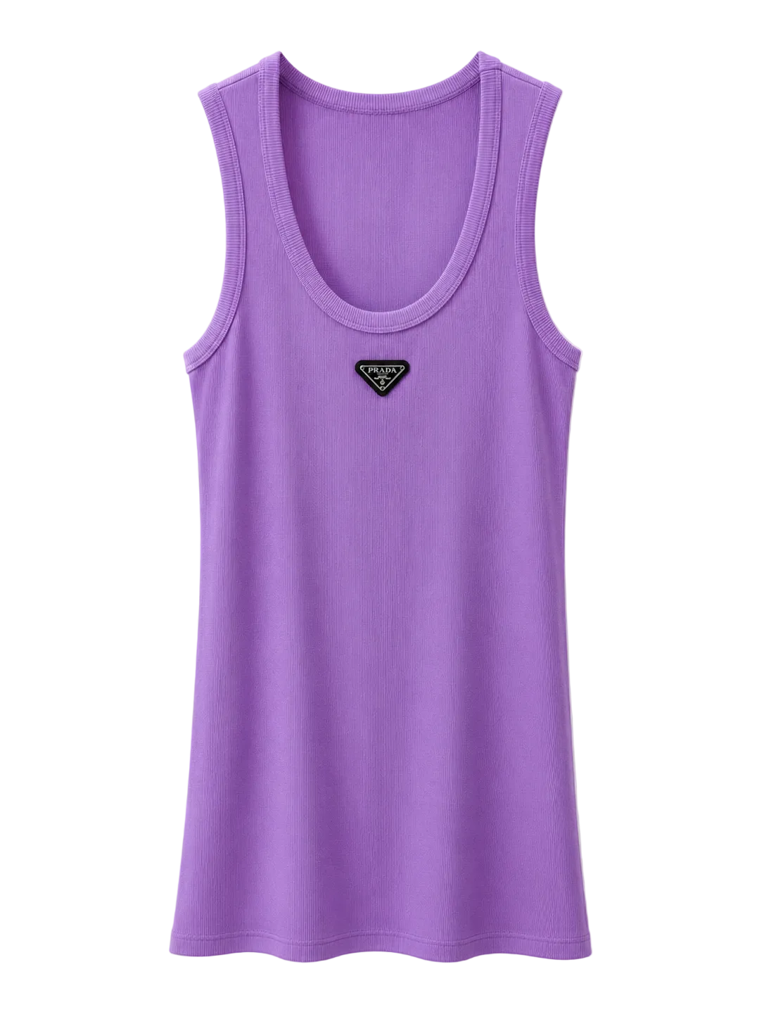 A purple sleeveless tank top with a small black and green embroidered triangle logo on the center chest, displayed against a plain white background.