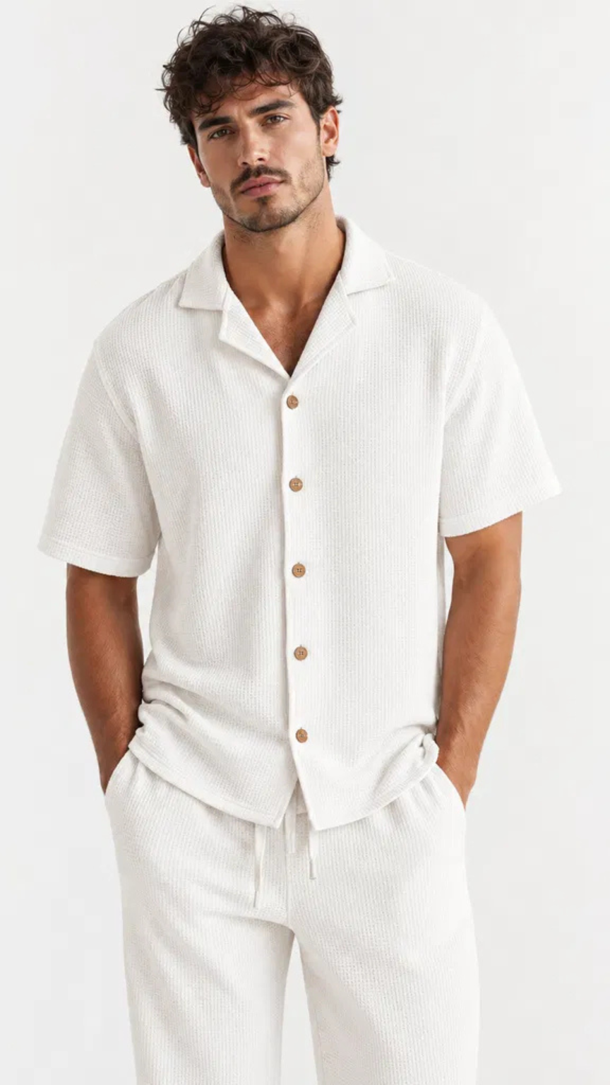 Kareno premium waffle summer set men casual outfit side angle