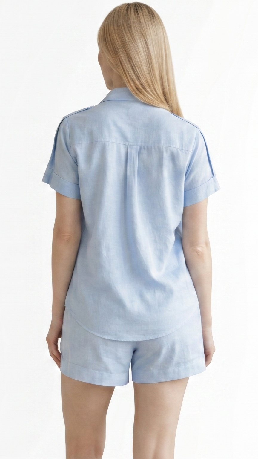 Kareno women blue button up lounge set breathable fabric