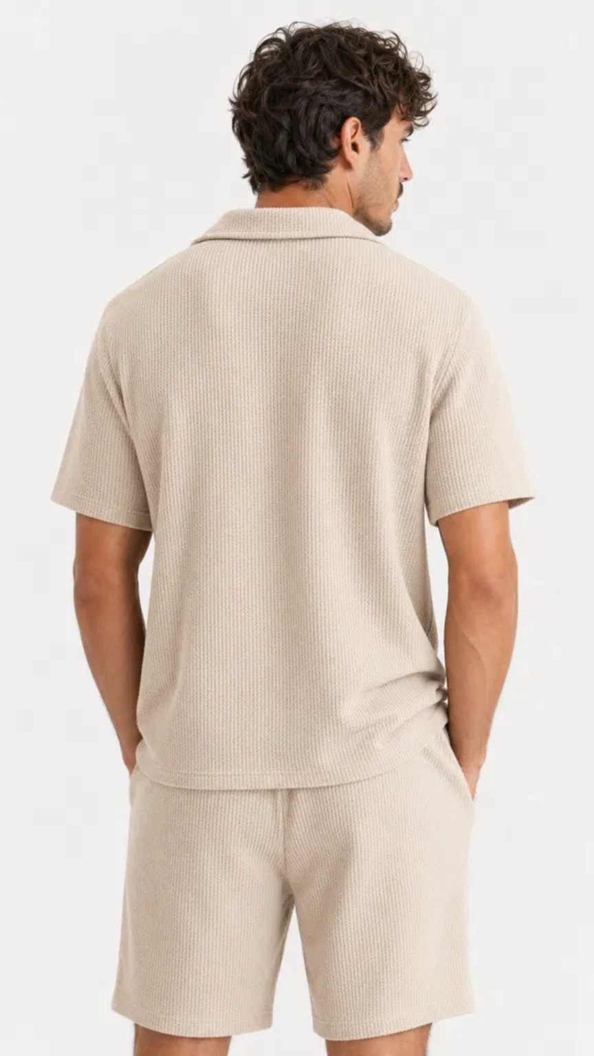 Kareno men beige textured summer set luxury style