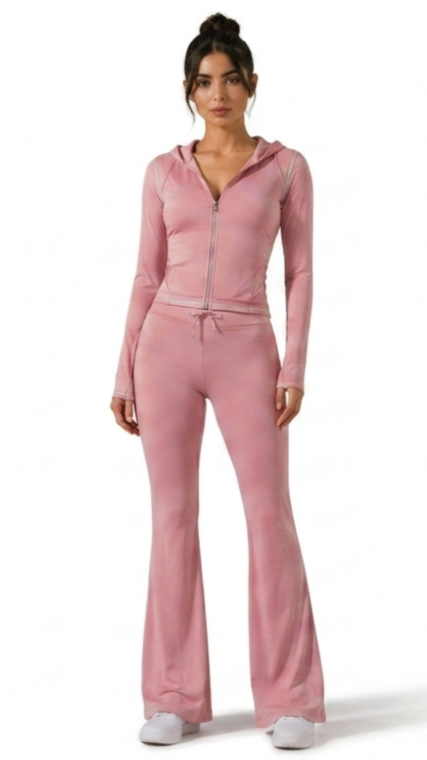 Kareno women pink activewear set flared leggings outfit