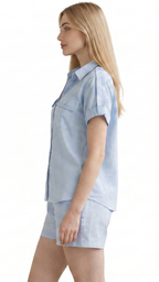 Kareno women sky blue linen co ord set relaxed summer outfit