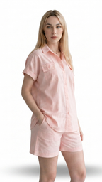 Kareno women soft pink summer linen set casual elegance