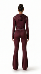 Kareno women burgundy zip jacket and flare leggings set