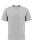 A light gray short-sleeve crewneck t-shirt with a vertical ribbed texture, shown on a plain white background.