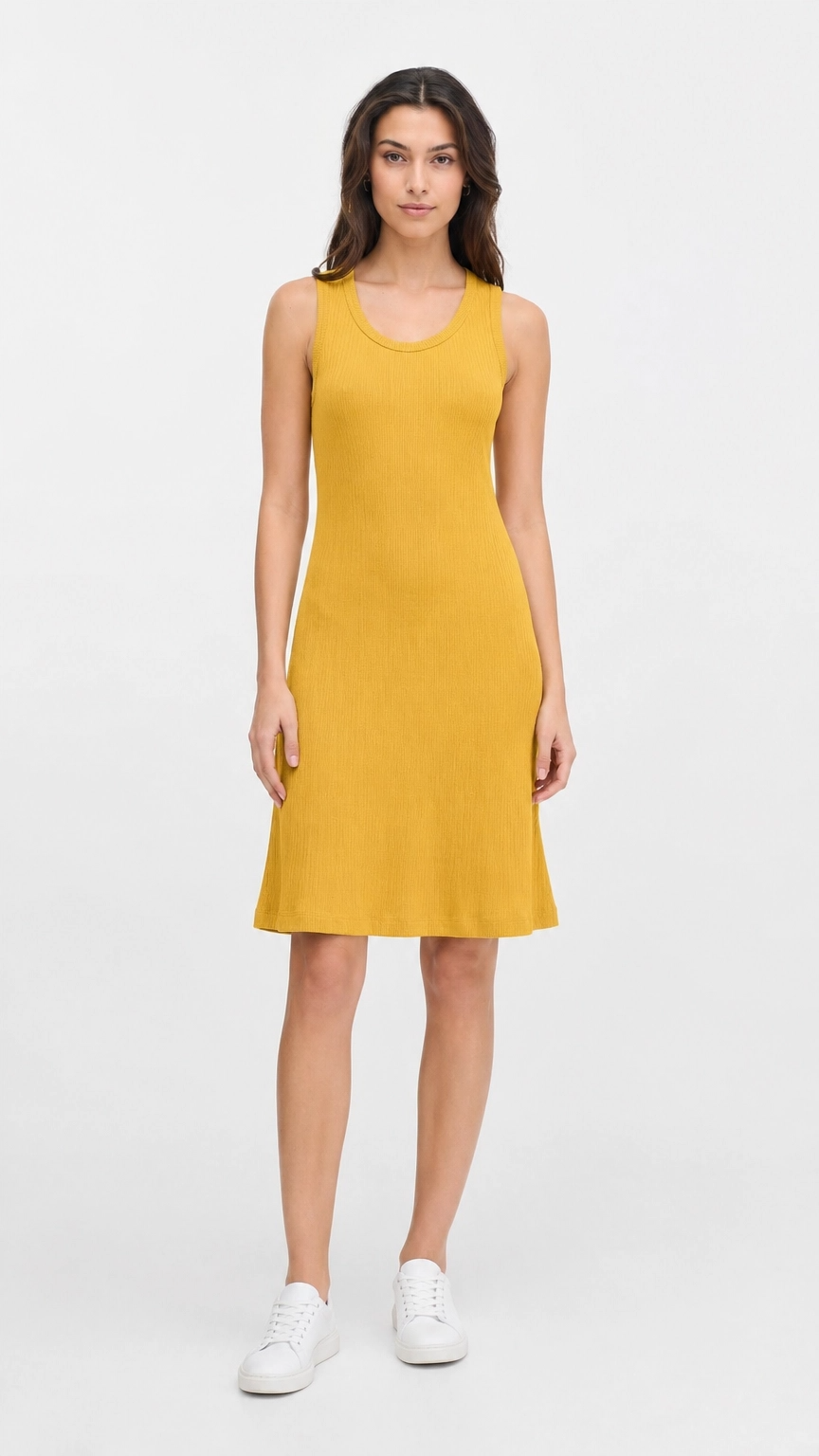 Kareno mustard ribbed sleeveless dress women summer outfit