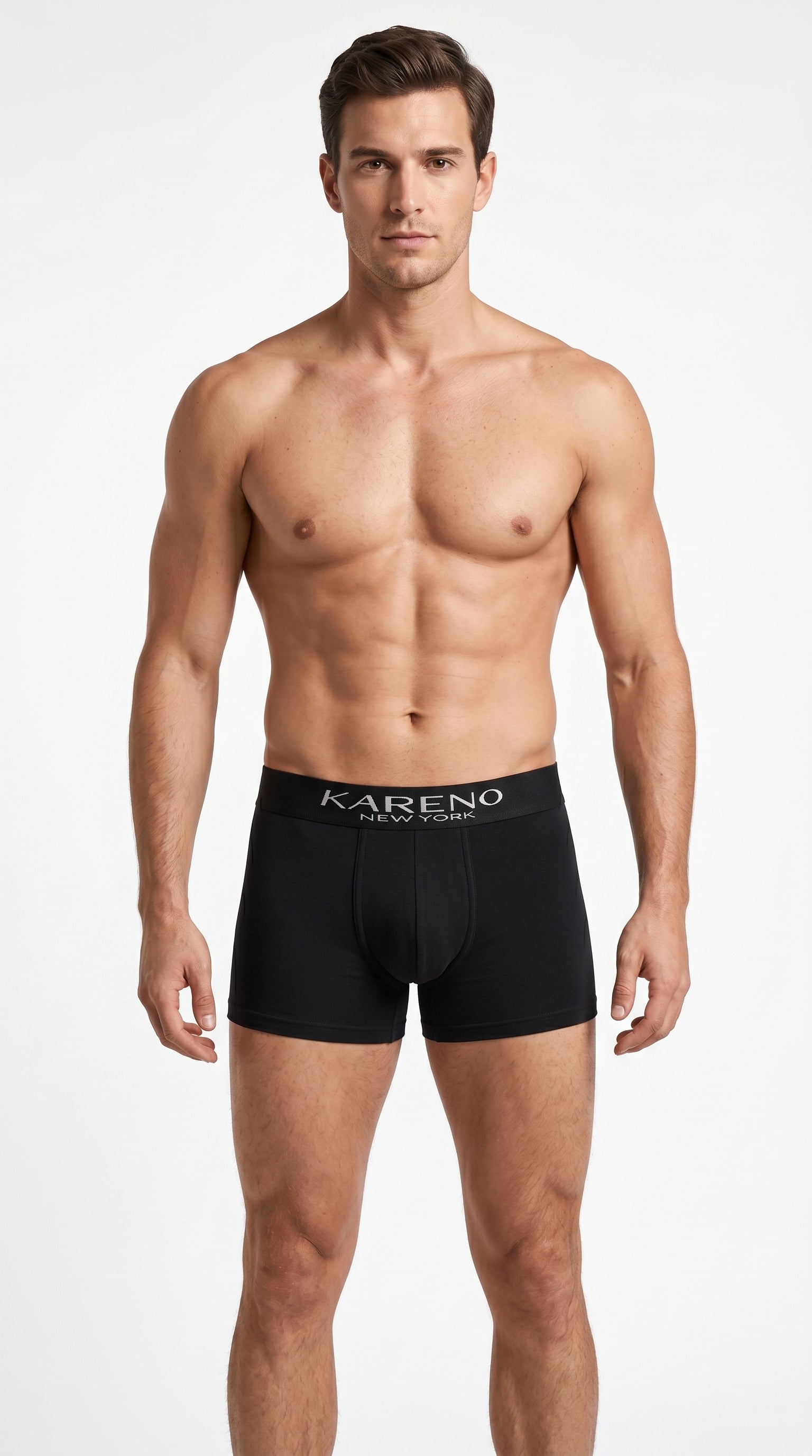 Kareno New York black boxer briefs for men premium cotton stretch underwear front view